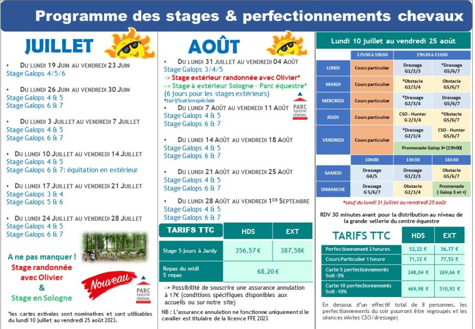 Stage vacances au club pendant les vacances Haras de Jardy